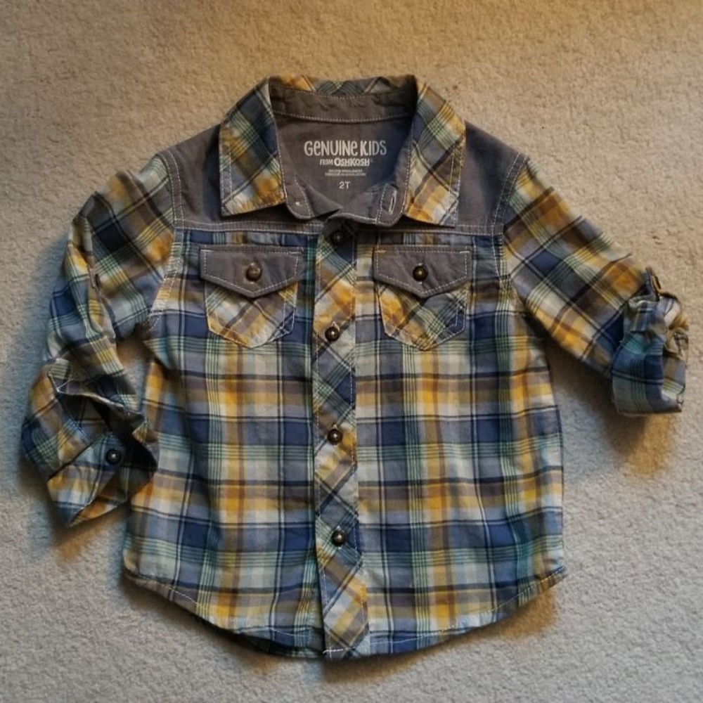 OshKosh Boys Plaid Denim Button Down 2T